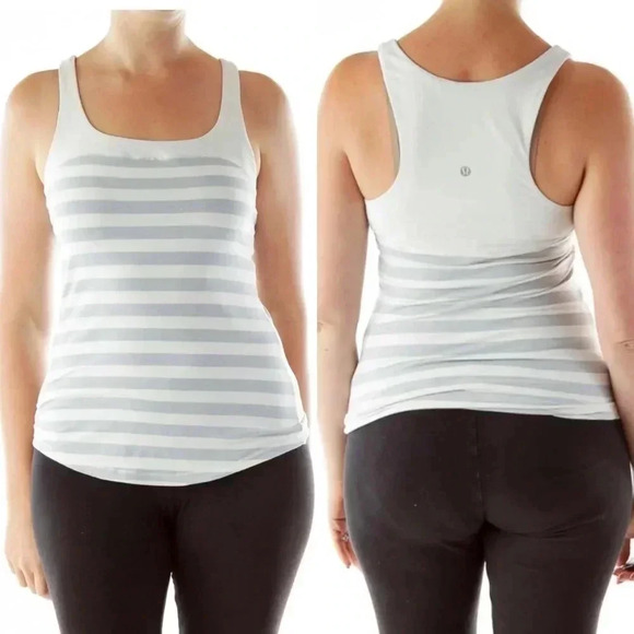 Lululemon Cream Gray Striped Yoga Tank Top Size 4 - Picture 1 of 9